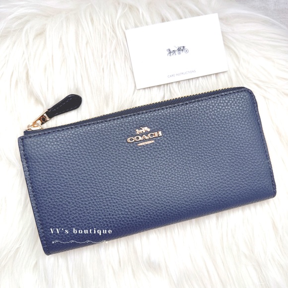 Coach Handbags - NWT Coach L Zip Wallet Pebble Leather Midnight Navy F73445 Rare Find